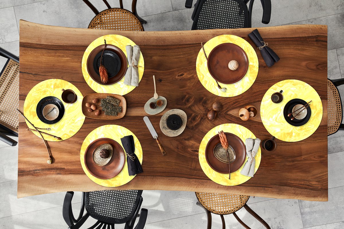 Ronde placemats - Onderlegger - Placemats rond - Geel - Patronen - Marmer print - Verf - 6 stuks