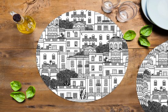 Sets de table ronds - Dessous de verre - Sets de Napperons ronds - Motifs - Athene - Maison - 10 pièces