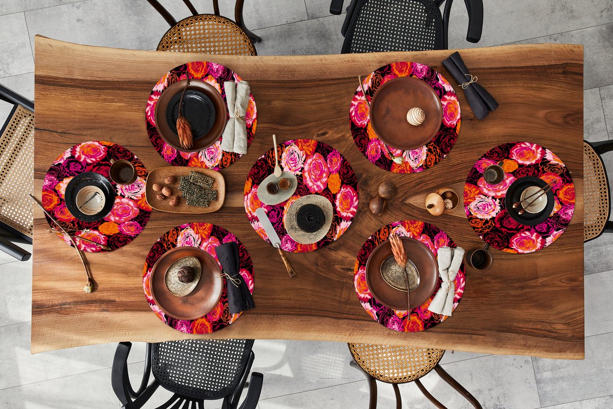 Ronde placemats - Onderlegger - Placemats rond - Rozen - Patronen - Bloemen - 8 stuks