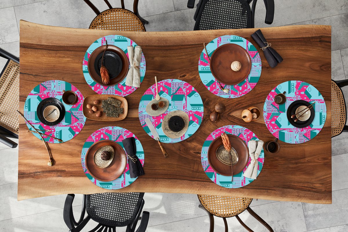 Ronde placemats - Onderlegger - Placemats rond - Patronen - Abstract - Huis - 8 stuks