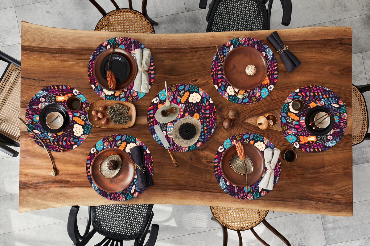 Ronde placemats - Onderlegger - Placemats rond - Patroon - Uil - Kat - Bloemen - 8 stuks
