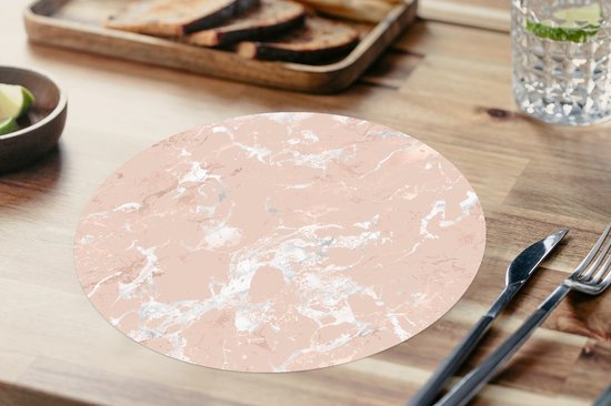 Sets de table ronds - Dessous de verre - Napperons ronds - Or rose - Imprimé marbré - Motifs - Luxe - 8 pièces