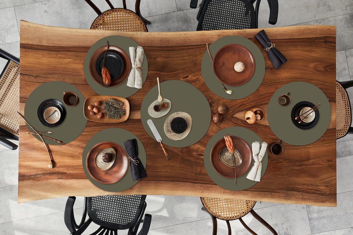 Ronde placemats - Onderlegger - Placemats rond - Grijs - Warm - Herfst - 10 stuks