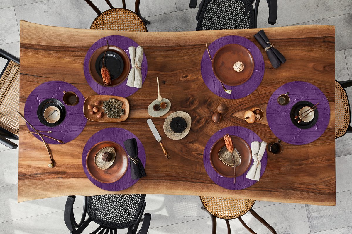 Ronde placemats - Onderlegger - Placemats rond - Verf - Paars - Patronen - 6 stuks