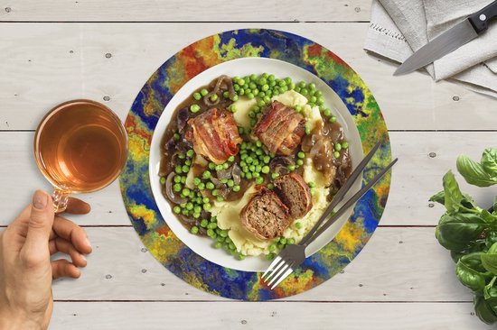 Sets de table ronds - Dessous de verre - Napperons ronds - Abstrait - Motifs - Peinture - 6 pièces