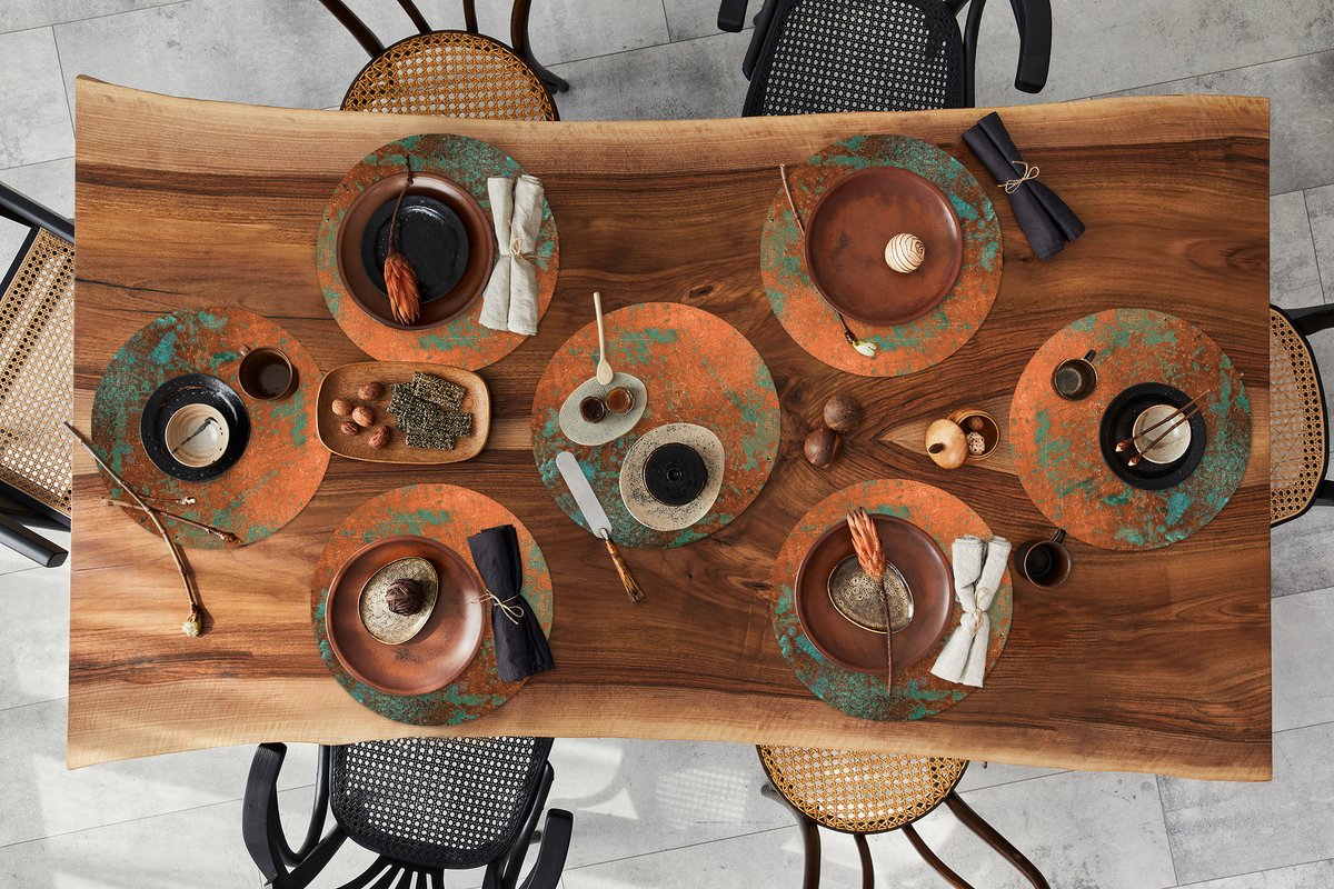 Ronde placemats - Onderlegger - Placemats rond - Staal - Groen - Roest print - 8 stuks