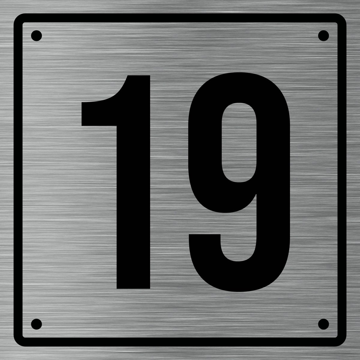 Huisnummerbord 19 - Incl. Schroeven en Pluggen – Acrylaat - 10 x 10 cm - RVS met Zwart