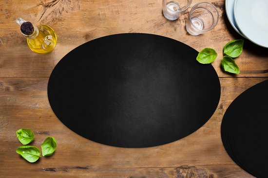 Placemats ovaal - Onderleggers - Ovale placemats - Beton print - Zwart - Grijs - Structuur - Industrieel - 8 stuks