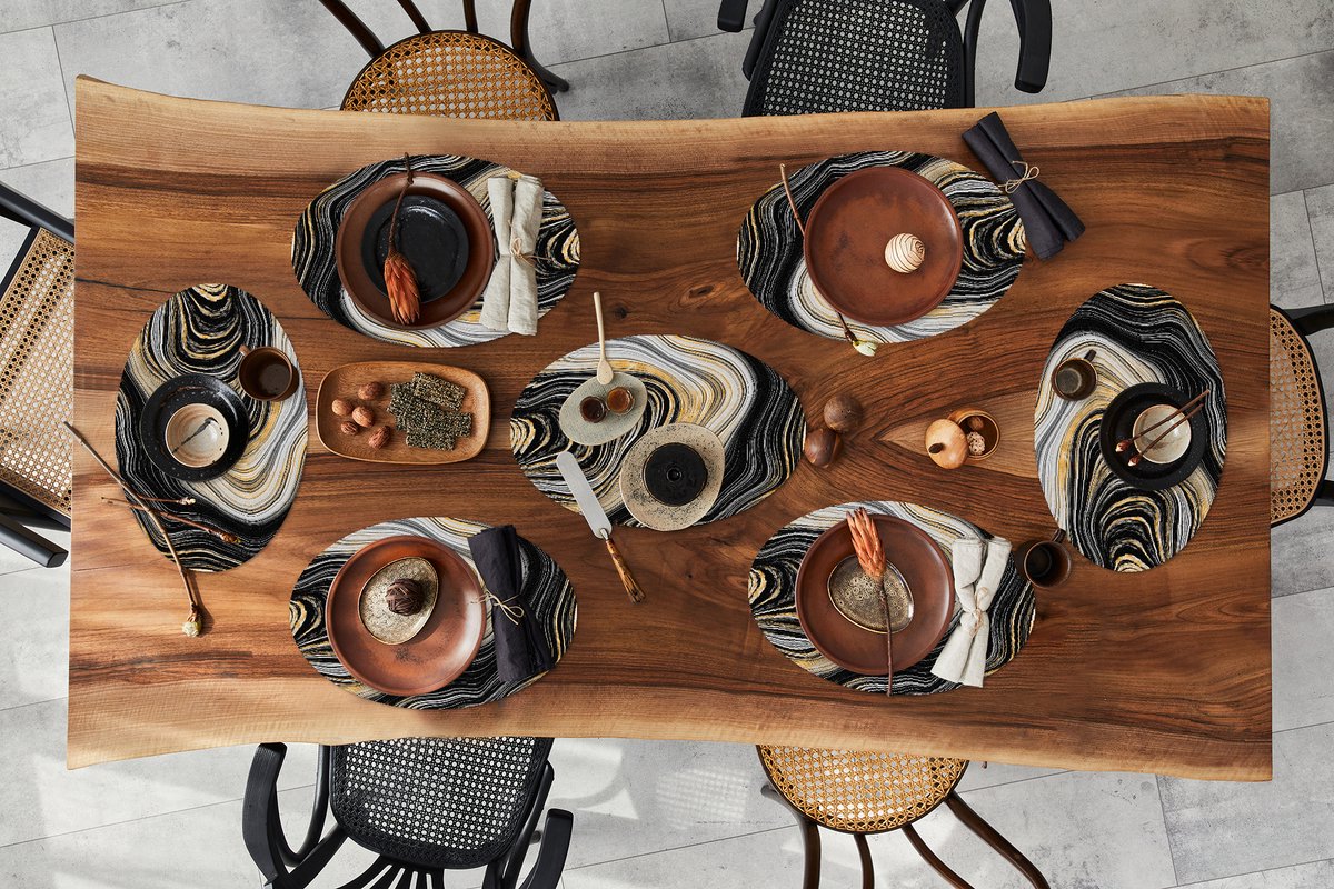Placemats ovaal - Onderleggers - Ovale placemats - Marmer print - Gouden - Grijs - 8 stuks