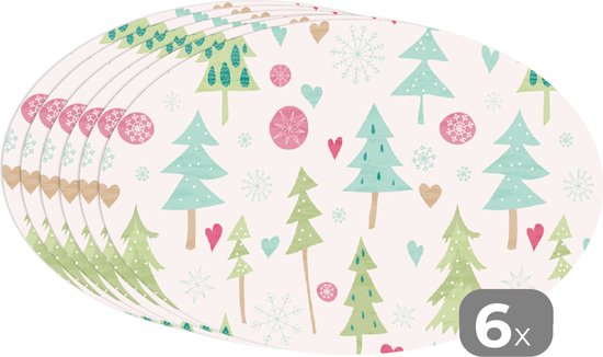 Napperons de table ovales - Sets de table - Sets de table ovales - Hiver - Forêt - Motif - Neige - Pastel - 6 pièces - Noël - Cadeau - Cadeau de Noël homme, femme et enfant