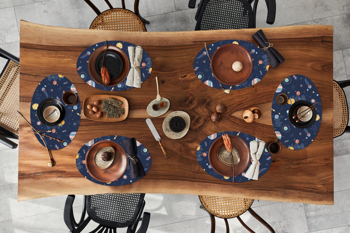 Placemats ovaal - Onderleggers - Ovale placemats - Kinderen - Patronen - Ruimte - 6 stuks