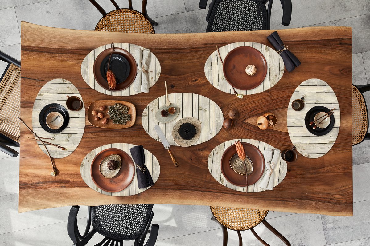 Placemats ovaal - Onderleggers - Ovale placemats - Boom - Plank - Natuur - 8 stuks