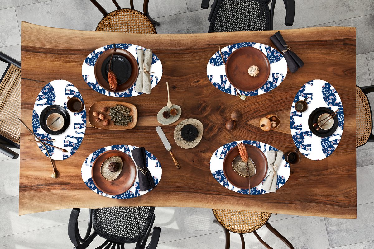 Placemats ovaal - Onderleggers - Ovale placemats - Olifant - Dier - Patroon - 6 stuks