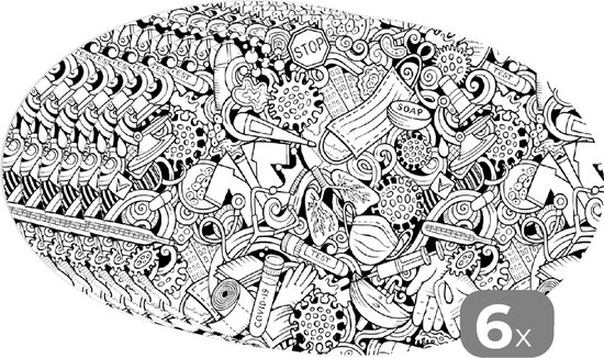 Napperons de table ovales - Sets de table - Sets de table ovales - Motif - Corona - Zwart Wit - 6 pièces