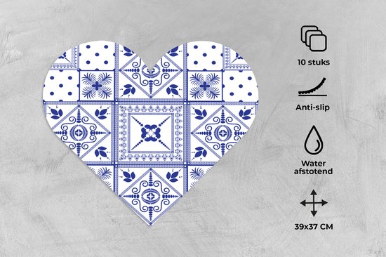 Sous-verres - Napperons - Napperons coeur - carrelages - Motifs - Blauw de Delft - 10 pièces