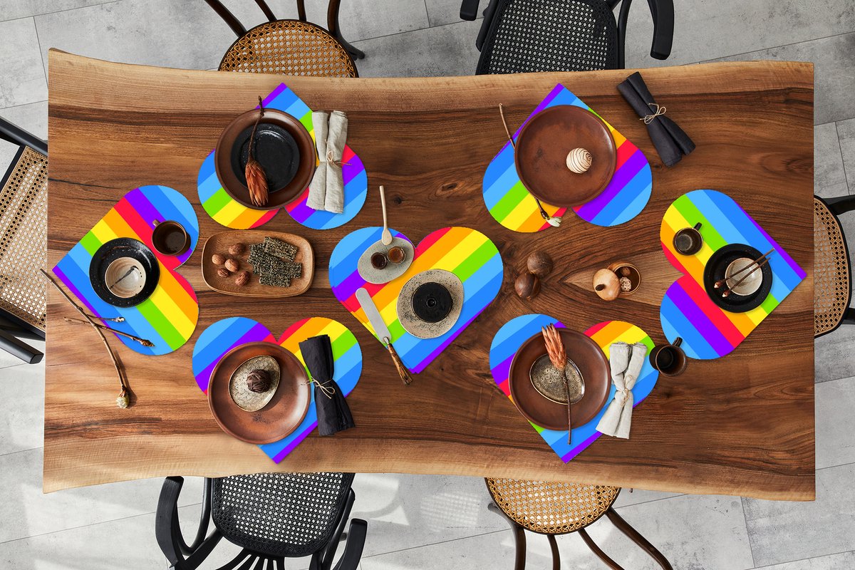 Onderleggers - Placemats - Placemats hartje - Regenboog - Patronen - Pride - 8 stuks