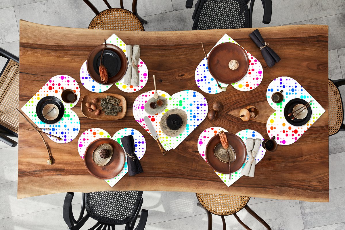 Onderleggers - Placemats - Placemats hartje - Regenboog - Patronen - Confetti - Neon - 10 stuks