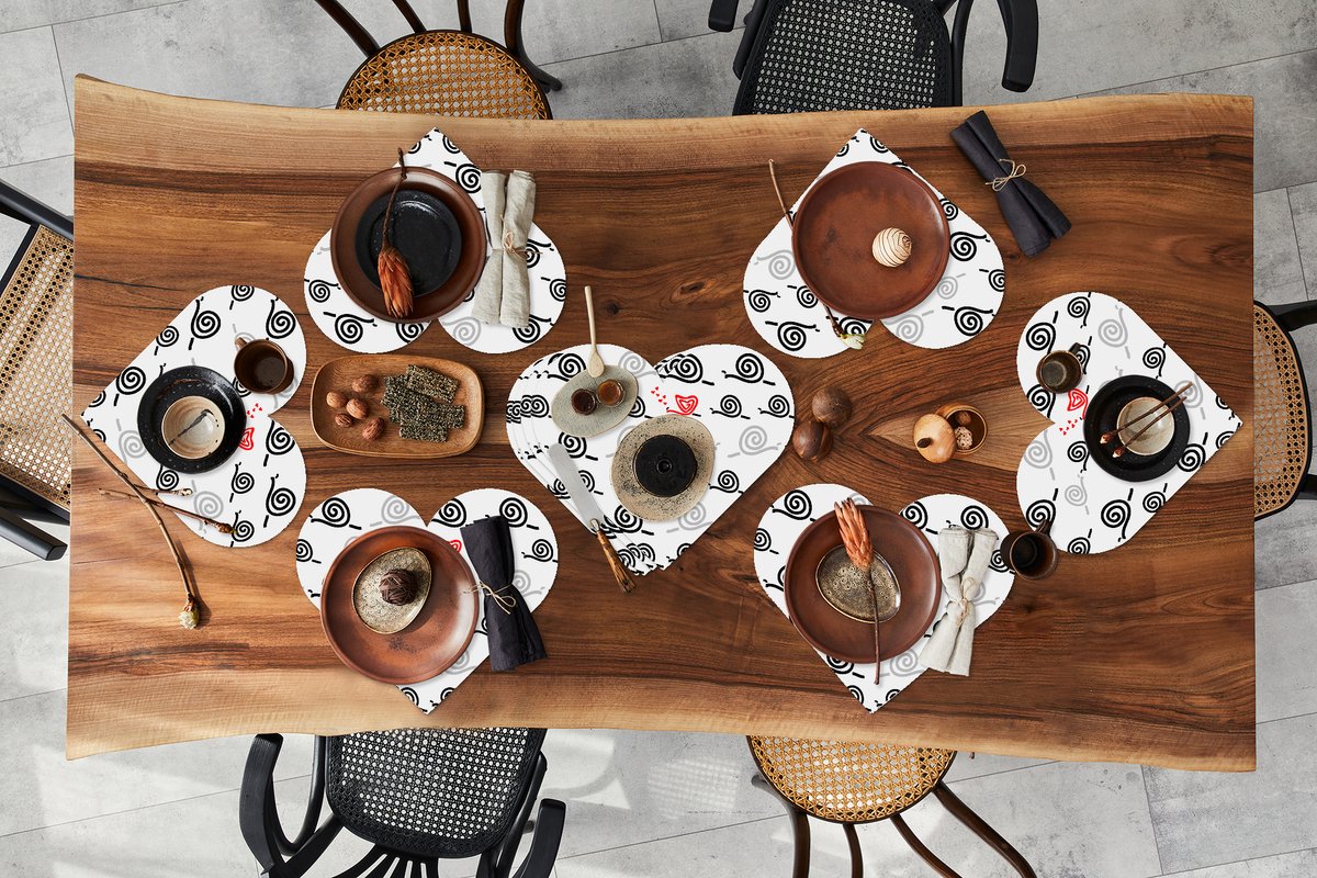 Onderleggers - Placemats - Placemats hartje - Slakken - Valentijnsdag - Design - 10 stuks