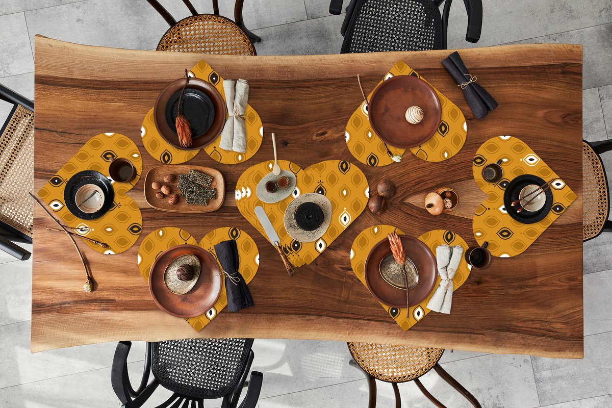 Onderleggers - Placemats - Placemats hartje - Okergeel - Bohemian - Design - 10 stuks