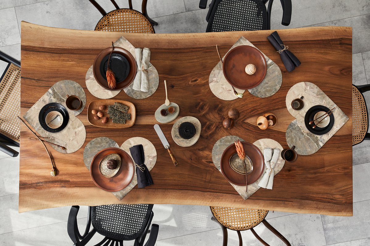 Onderleggers - Placemats - Placemats hartje - Graniet print - Geel - Bruin - Keien - 6 stuks