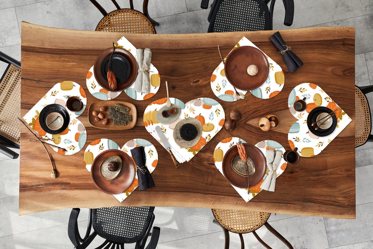 Onderleggers - Placemats - Placemats hartje - Pompoen - Herfst - Patroon - 10 stuks