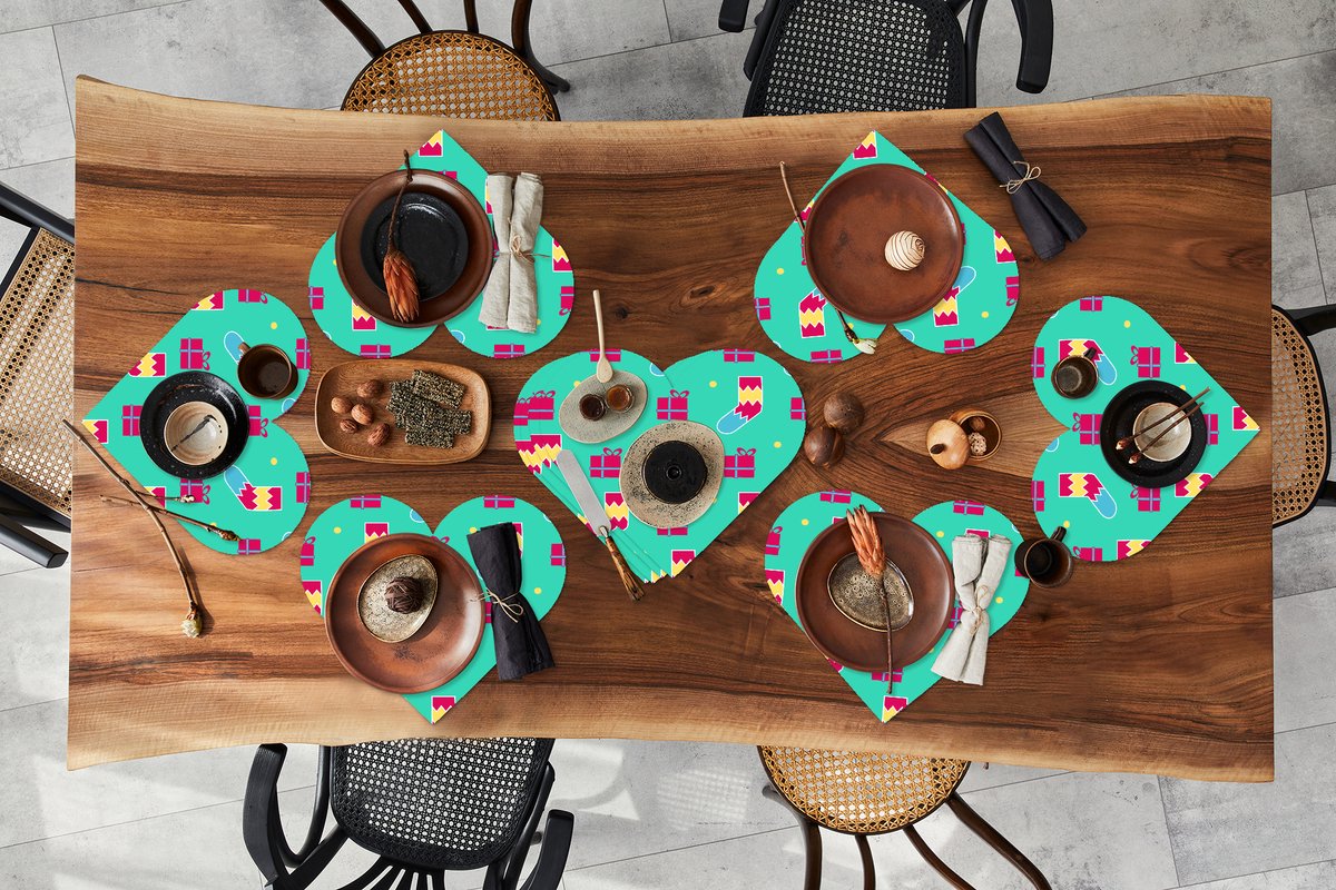 Onderleggers - Placemats - Placemats hartje - Sokken - Cadeau - Patroon - 10 stuks