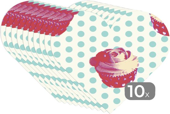 Dessous de verre - Napperons - Napperons coeur - Motifs - Cupcake - Nourriture - 10 pièces