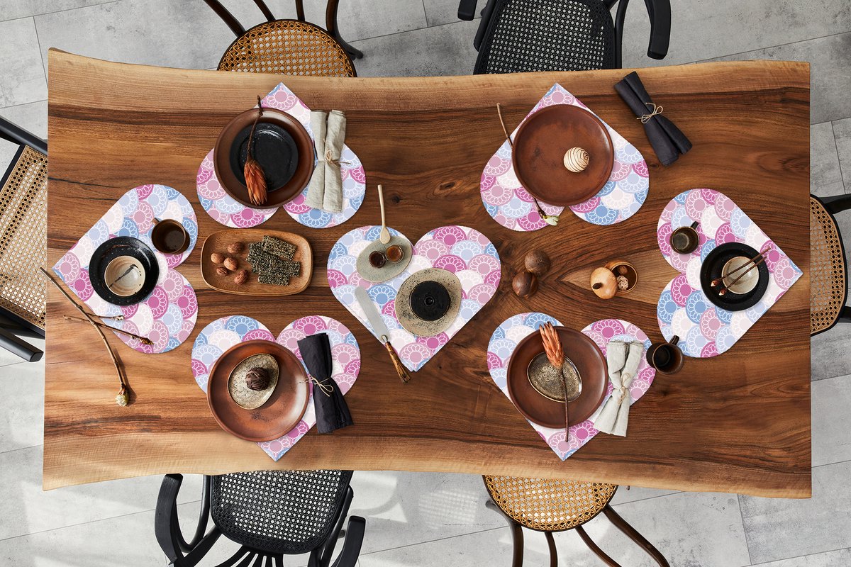 Onderleggers - Placemats - Placemats hartje - Cirkel - Patroon - Roze - 8 stuks