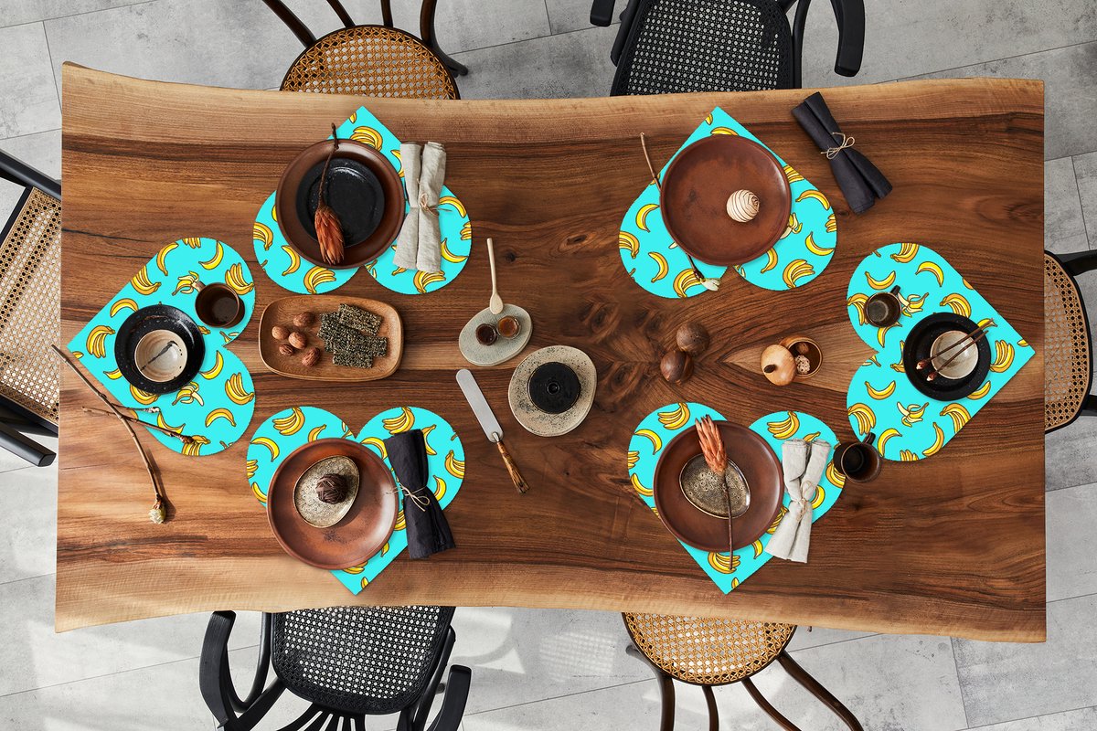 Onderleggers - Placemats - Placemats hartje - Design - Banaan - Fruit - Patroon - 6 stuks
