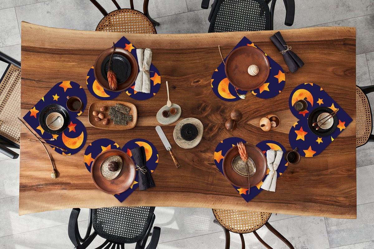 Onderleggers - Placemats - Placemats hartje - Sterren - Nacht - Patronen - Kind - 6 stuks