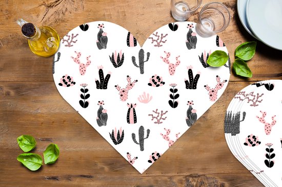 Dessous de verre - Napperons - Napperons coeur - Meiden - Cactus - Rose - Motifs - 8 pièces