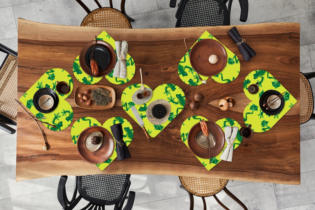 Onderleggers - Placemats - Placemats hartje - Kikker - Dieren - Jungle - Patroon - 8 stuks