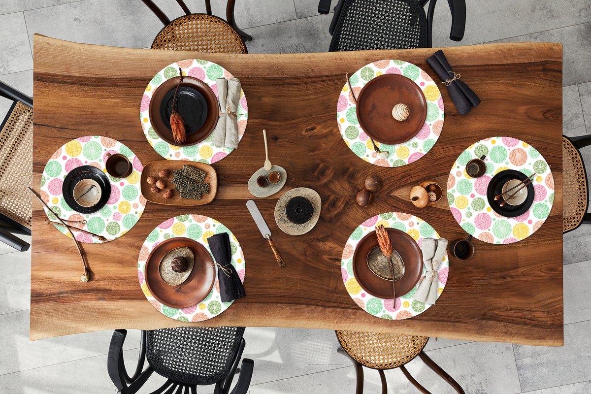 Ronde placemats - Onderlegger - Placemats rond - Regenboog - Stippen - Patroon - 6 stuks