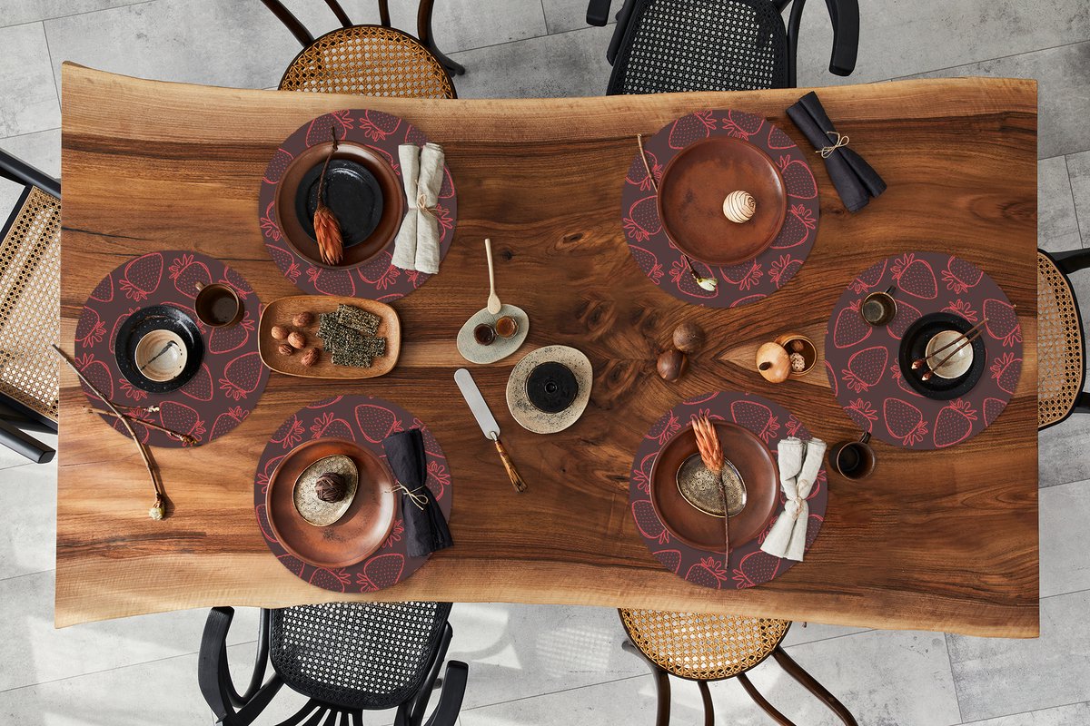 Ronde placemats - Onderlegger - Placemats rond - Patronen - Aardbei - Stippen - Fruit - 6 stuks
