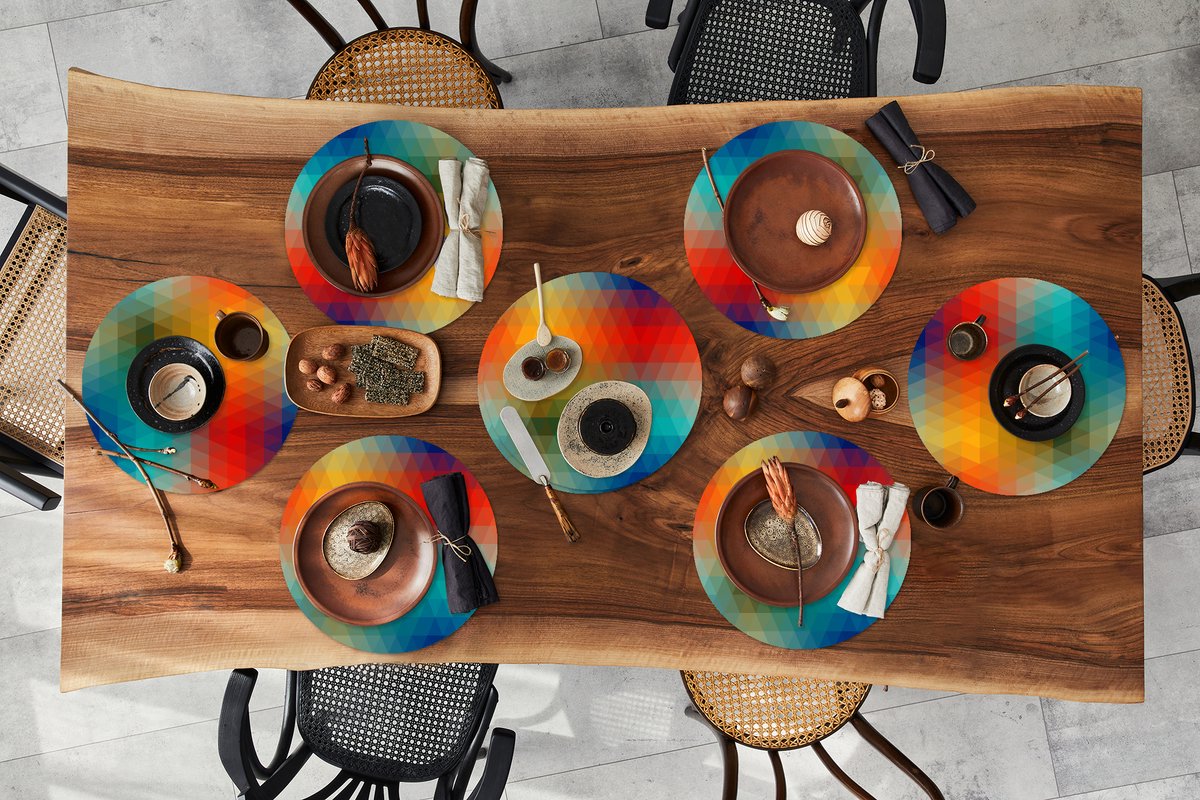 Ronde placemats - Onderlegger - Placemats rond - Design - Retro - Patronen - Pixel - 8 stuks