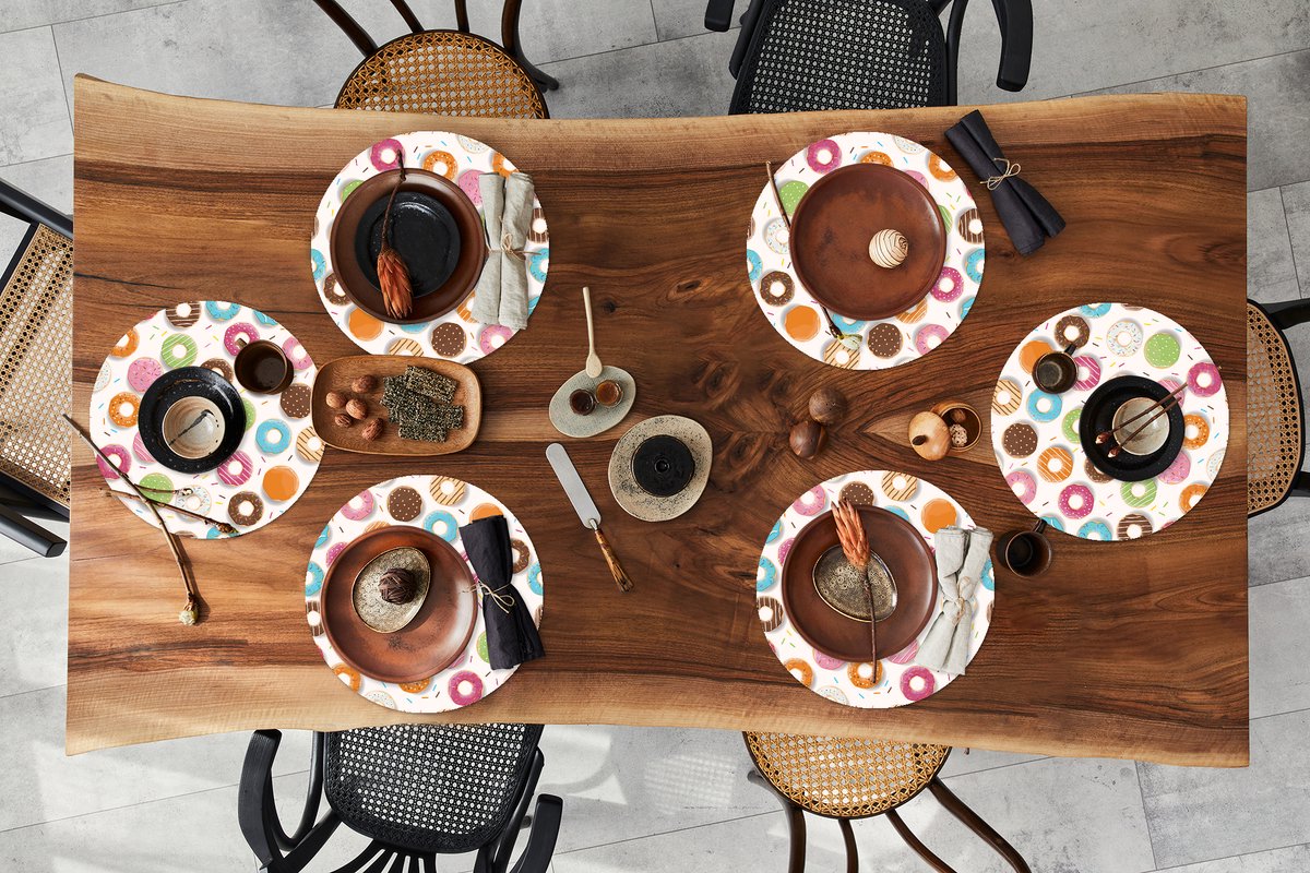 Ronde placemats - Onderlegger - Placemats rond - Patronen - Donut - Pastel - 6 stuks
