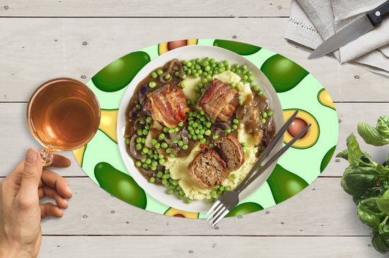 Napperons ovales - Sous-verres - Sets de table ovales - Avocat - Motifs - Vert - 10 pièces