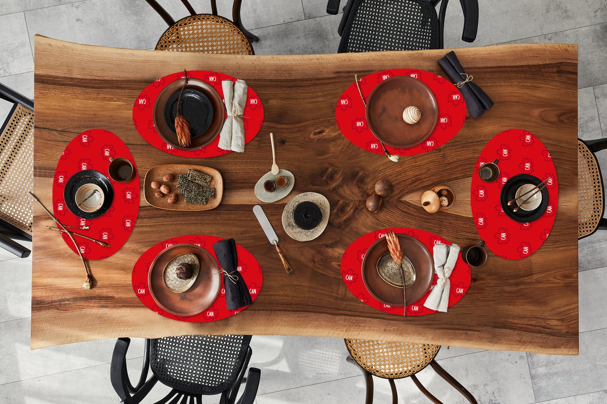 Placemats ovaal - Onderleggers - Ovale placemats - Canada - Vlaggen - Patronen - 6 stuks