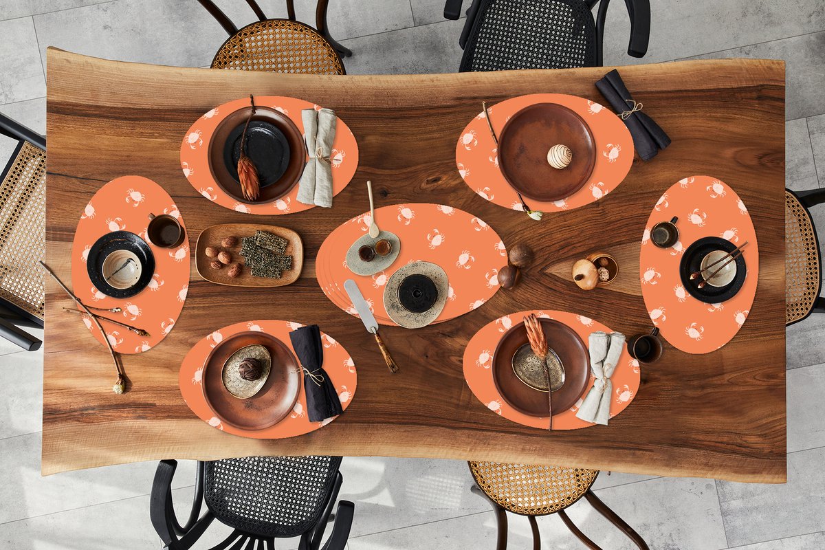 Placemats ovaal - Onderleggers - Ovale placemats - Patronen - Strand - Krab - 10 stuks