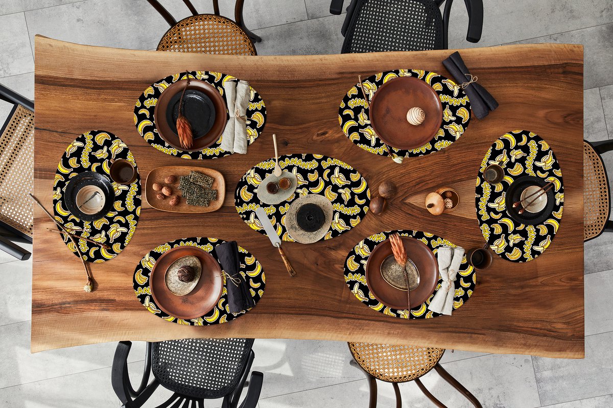 Placemats ovaal - Onderleggers - Ovale placemats - Banaan - Patronen - Fruit - 8 stuks