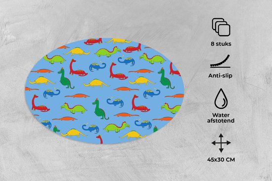 Napperons ovales - Sous-verres - Sets de table ovales - Dragon - Dinosaurus - Motifs - Enfants - Bébé - Garçons - Filles - Kids - 8 pièces