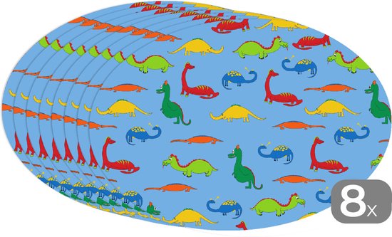 Napperons ovales - Sous-verres - Sets de table ovales - Dragon - Dinosaurus - Motifs - Enfants - Bébé - Garçons - Filles - Kids - 8 pièces