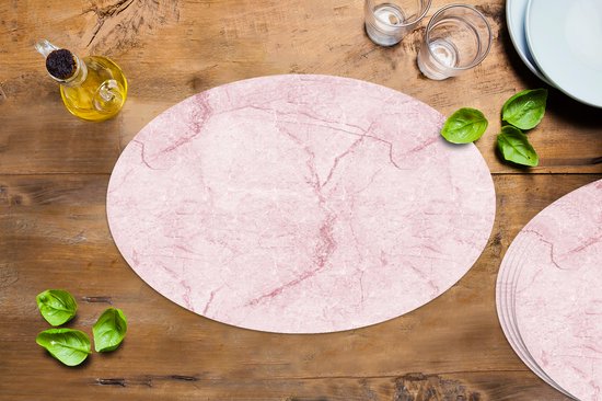 Napperons de table ovales - Sets de table - Sets de table ovales - Imprimé marbré - Rose - Motifs - 6 pièces