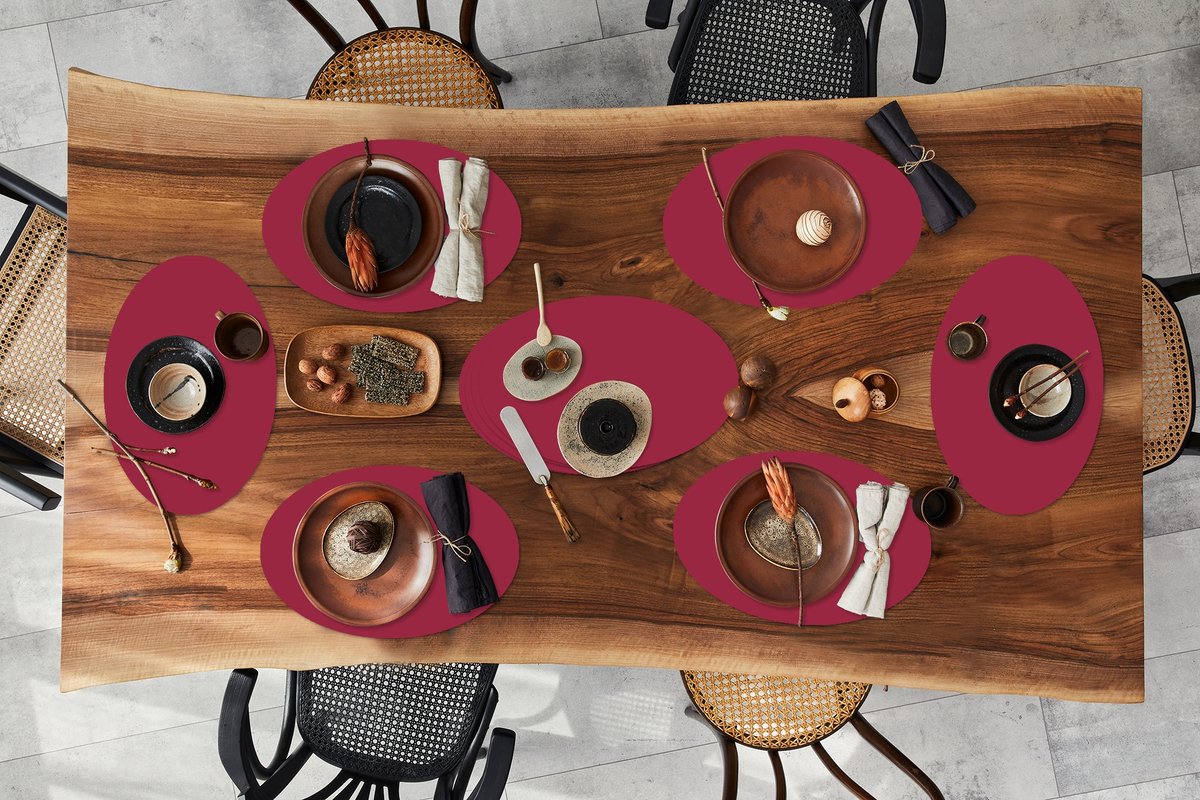 Placemats ovaal - Onderleggers - Ovale placemats - Rood - Effen kleur - 10 stuks