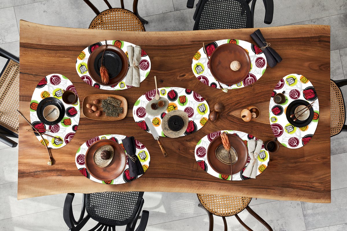 Placemats ovaal - Onderleggers - Ovale placemats - Tulp - Bloemen - Patronen - 8 stuks