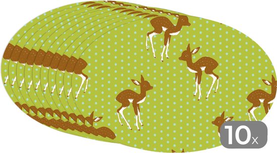 Napperons ovales - Sets de table - Sets de table ovales - Motifs - Cerfs - Pois - 10 pièces