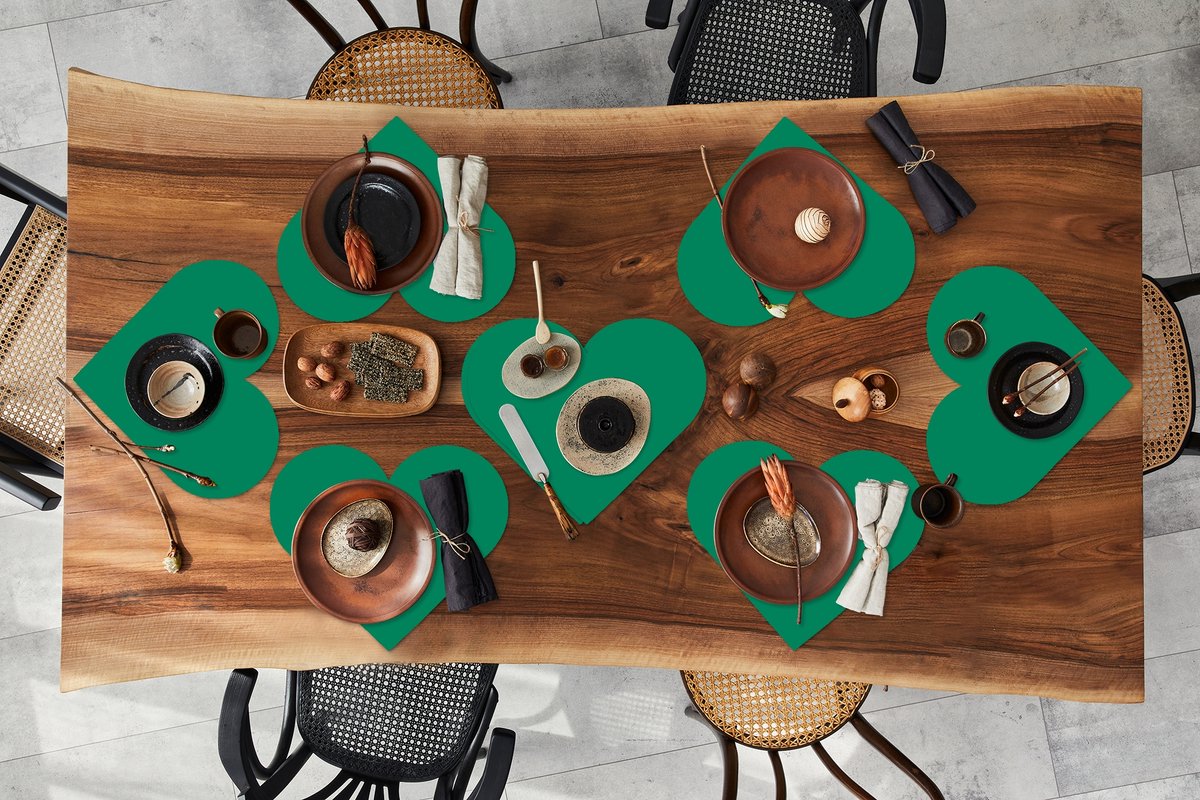 Onderleggers - Placemats - Placemats hartje - Groen - Bos - Kleuren - 8 stuks