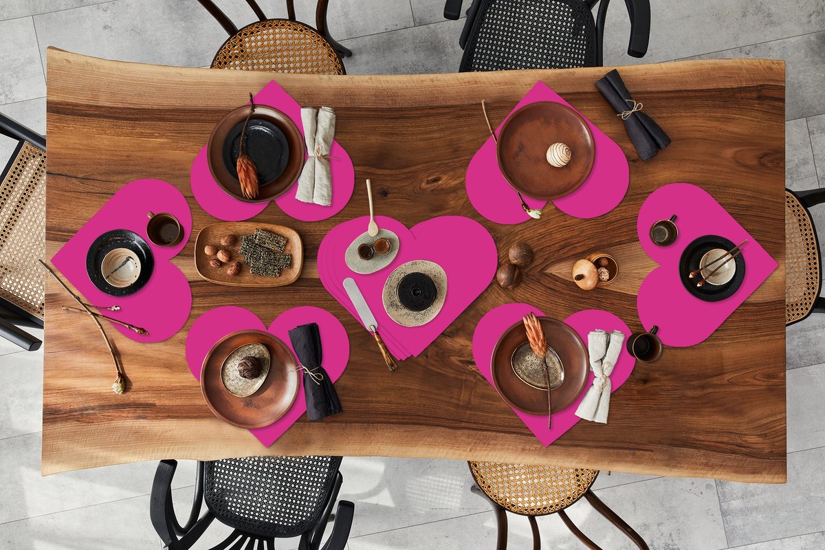 Onderleggers - Placemats - Placemats hartje - Fuchsia - Neon - Kleuren - 10 stuks