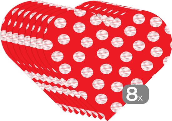 Napperons de table - Sets de table - Napperons coeur - Pois - Pois - Motifs - Rouge - Wit - 8 pièces