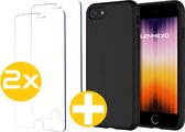 Hoesje en Screenprotector Combi Geschikt Voor iPhone SE / 8 / 7 - Zwarte Siliconen Hoesje + 2x Screenprotector